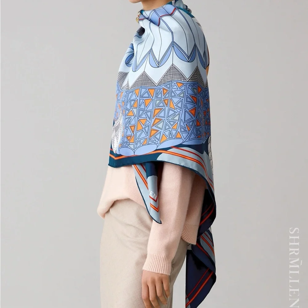 Flying Print 100% Silk Scarf Aviation Design – 135cm